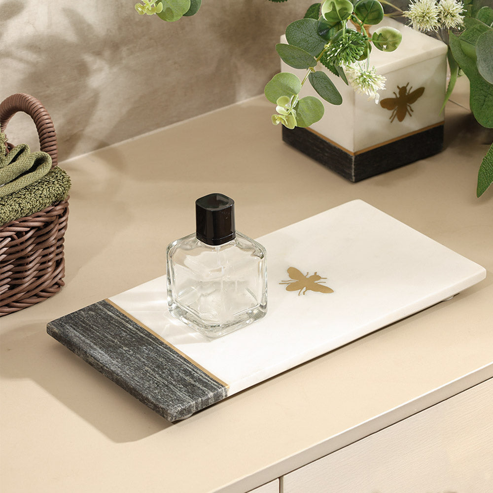 Bee Gold Inlay Marble Valet Tray Medium - Monochrome