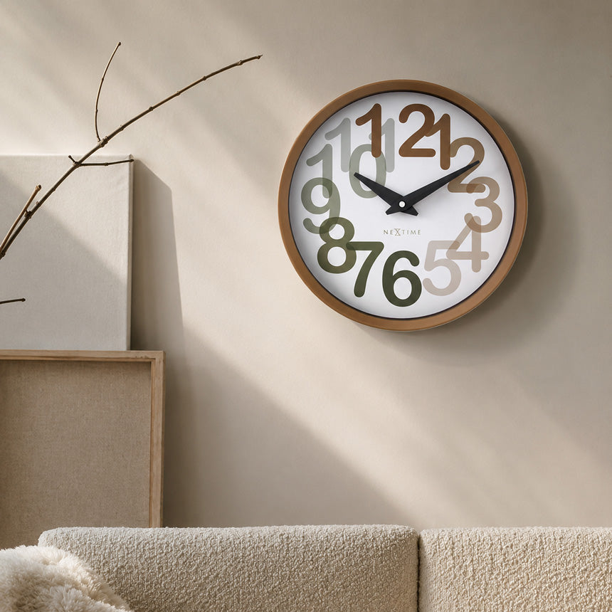 Big Number Wall Clock 30cm - Toffee Brown