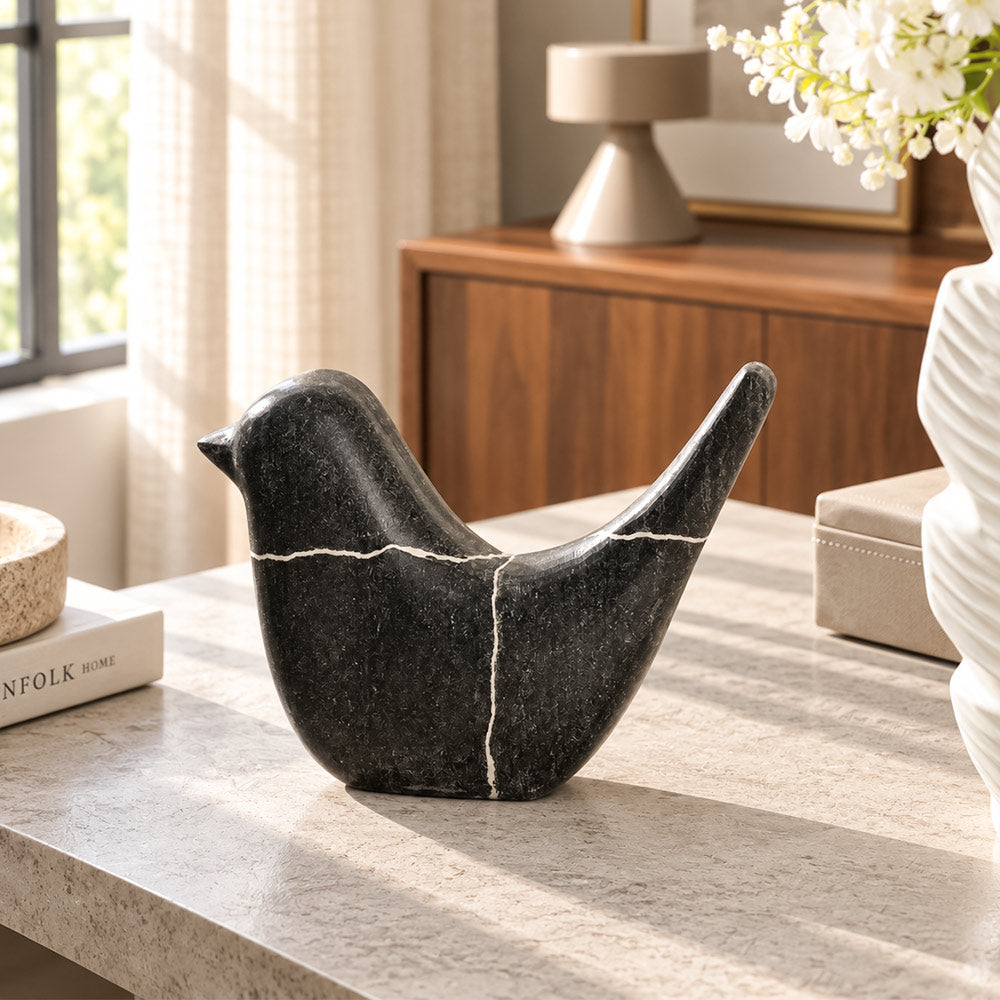 Birdie Marble Sculpture - Cloudy Black