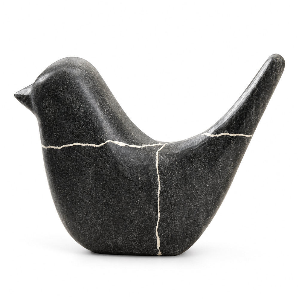 Birdie Marble Sculpture - Cloudy Black