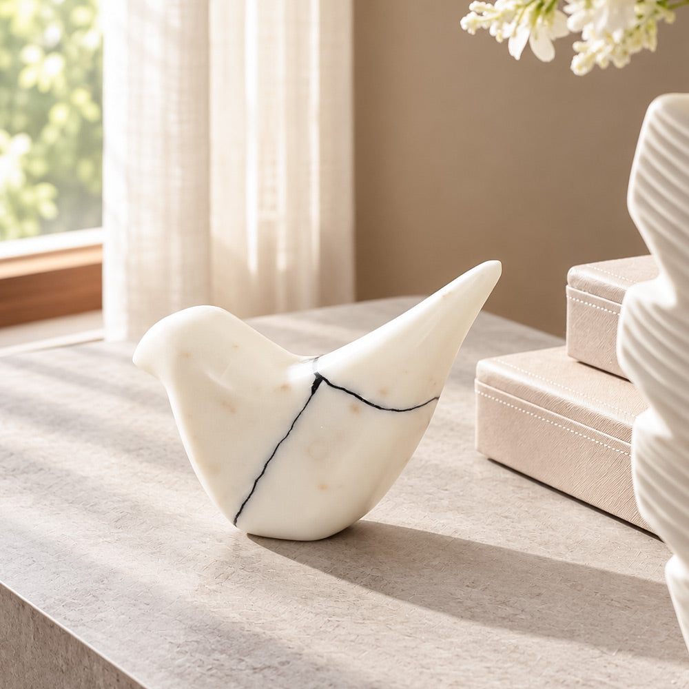 Birdie Marble Sculpture - Flecked White