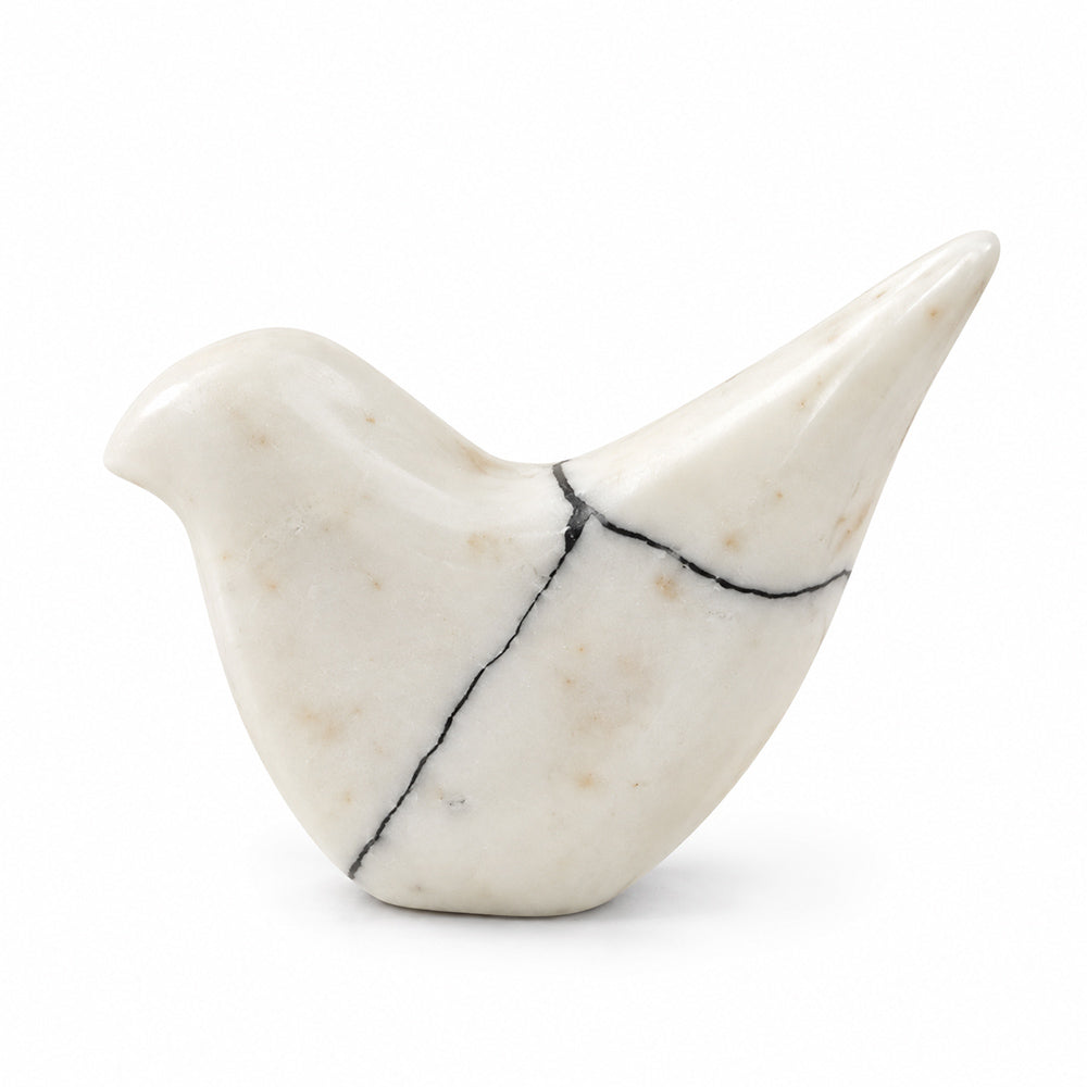 Birdie Marble Sculpture - Flecked White