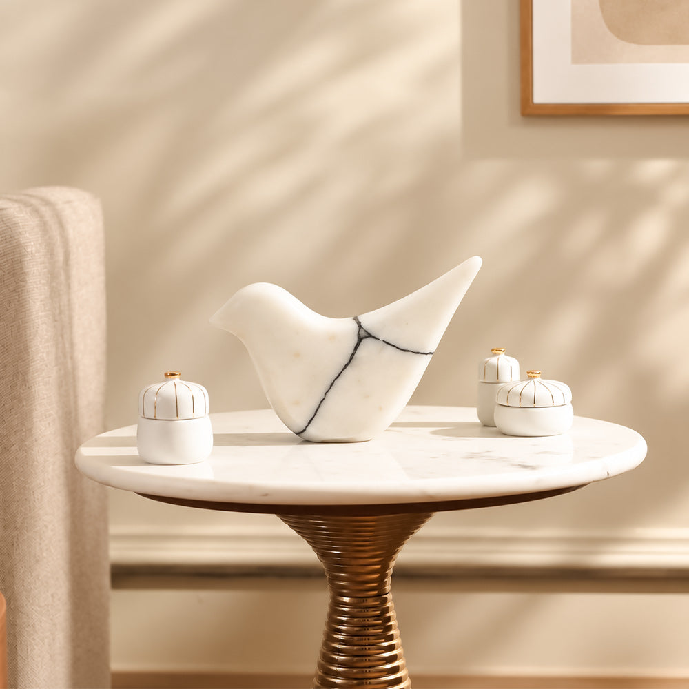 Birdie Marble Sculpture - Flecked White