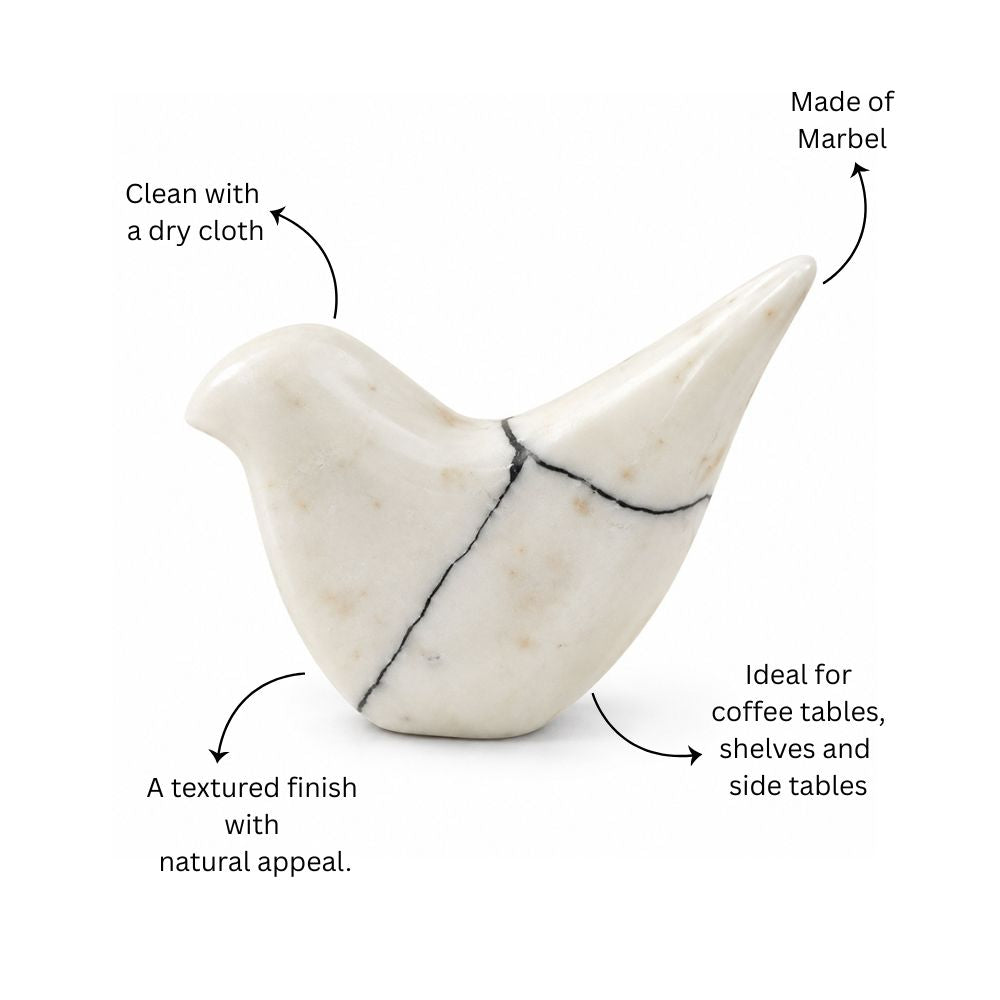 Birdie Marble Sculpture - Flecked White