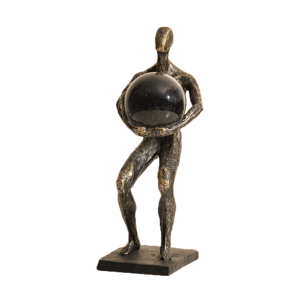 Weightlifter Sculpture with Crystal Ball Large - Charcoal Gold
