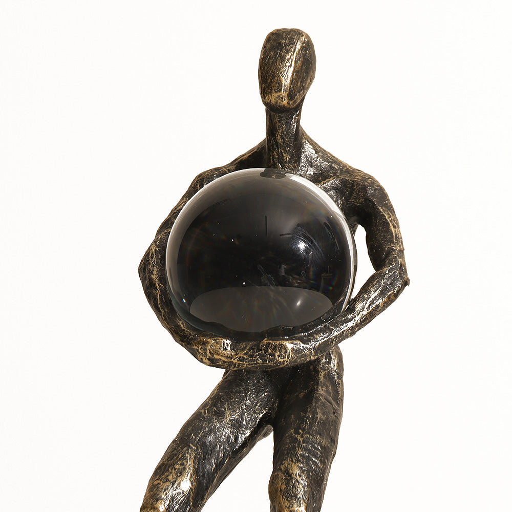 Weightlifter Sculpture with Crystal Ball Large - Charcoal Gold