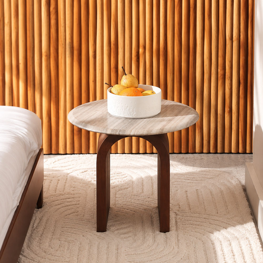 Bordum Marble & Mango Wood Side Table Short - Grey