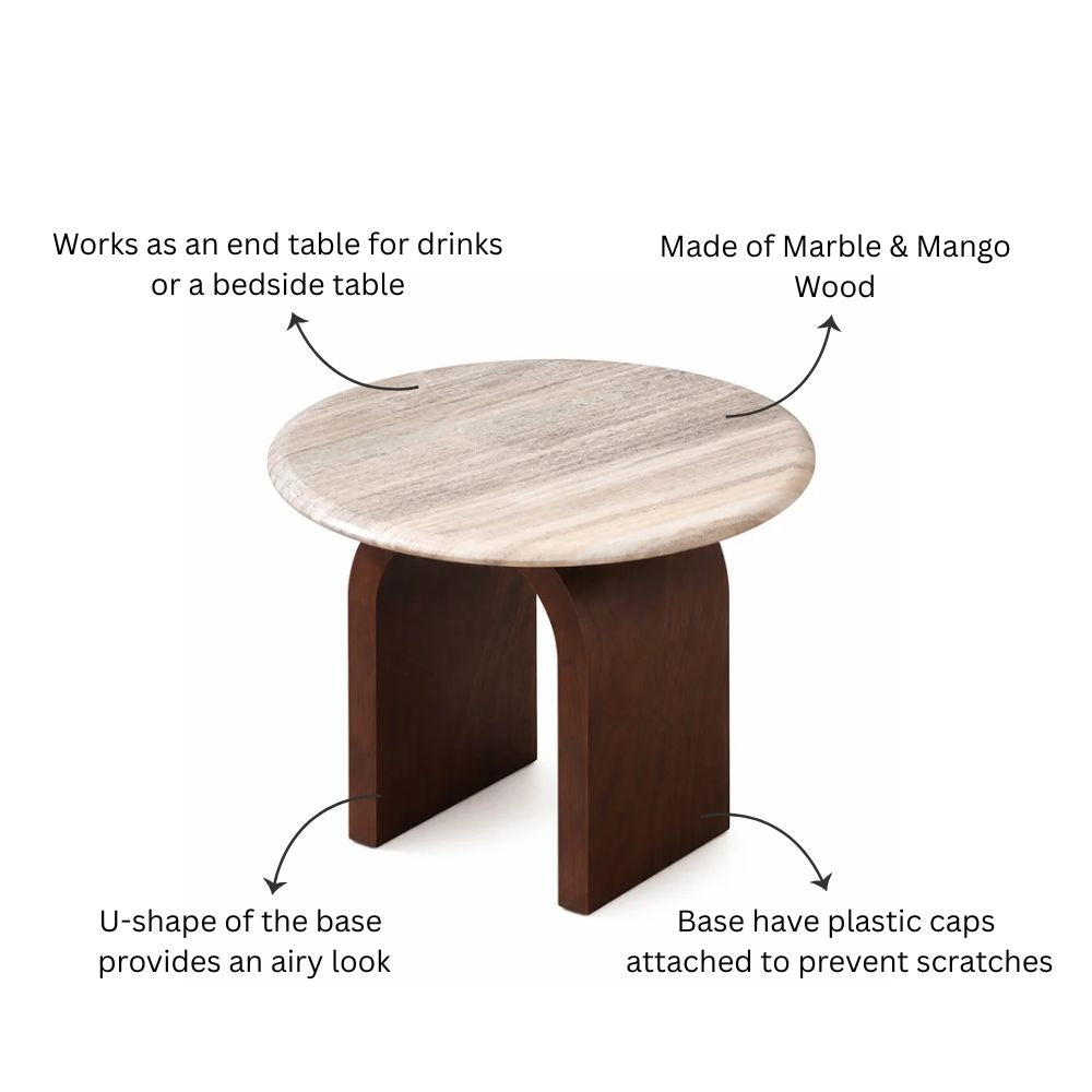 Bordum Marble & Mango Wood Side Table Short - Grey