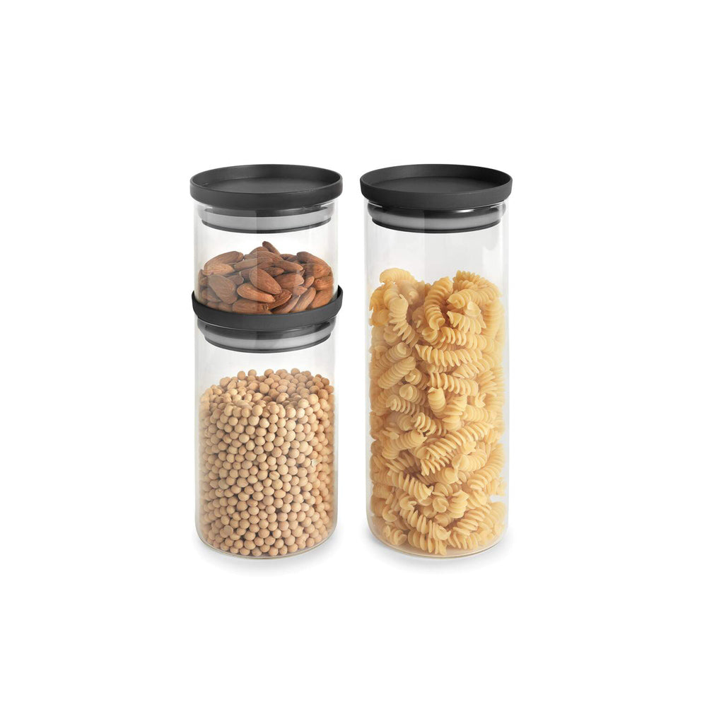 Borosilicate Round Glass Jars, Set of 3 - Dark Grey