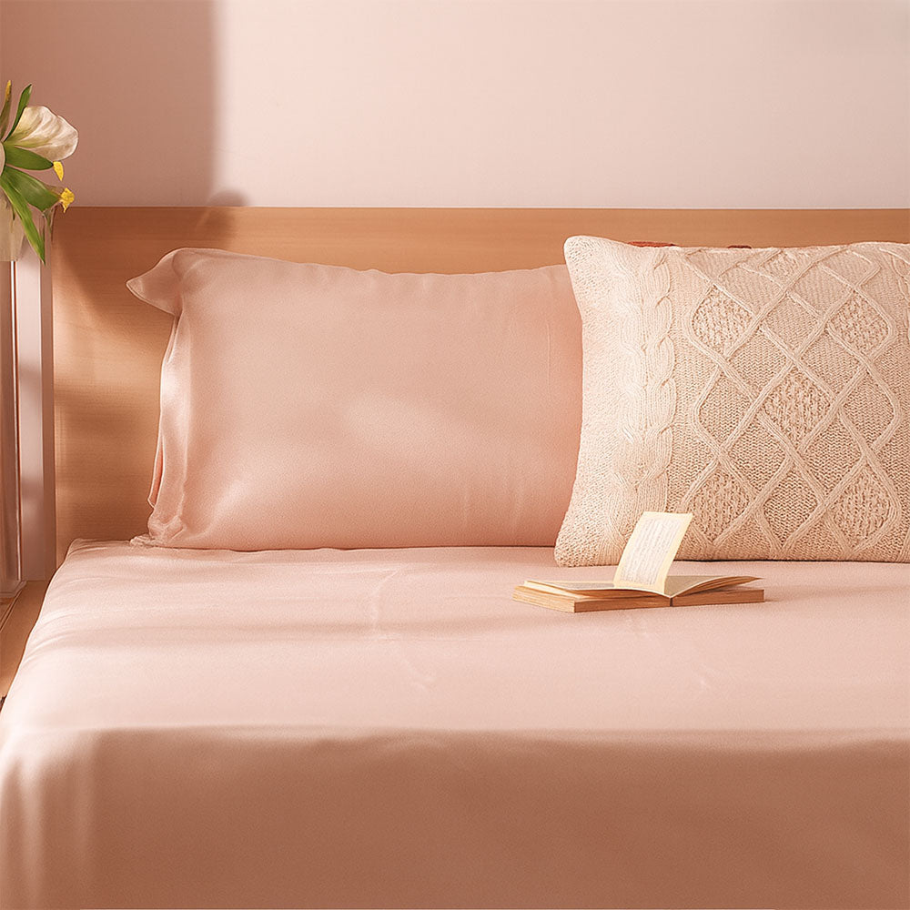 Bottega Bamboo Cotton King Size Bedsheet Set - Peach