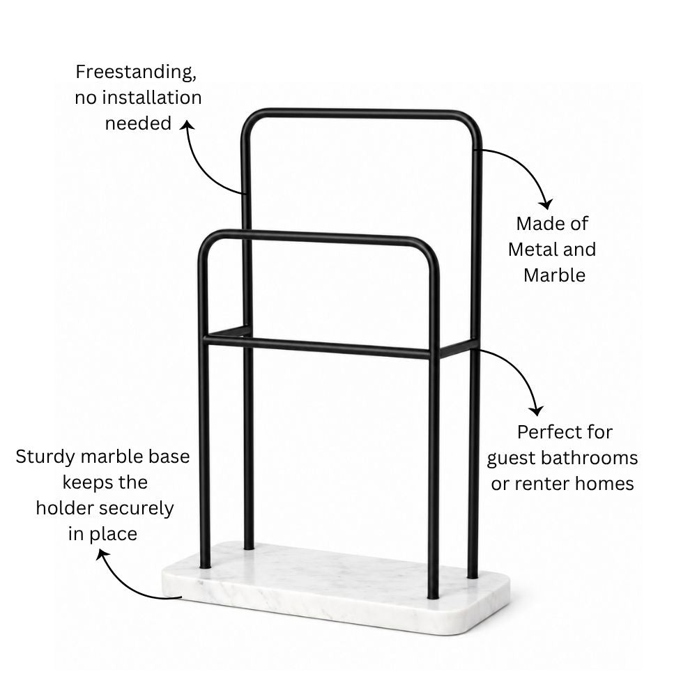 Bowen Marble Bath Towel Holder - White Black