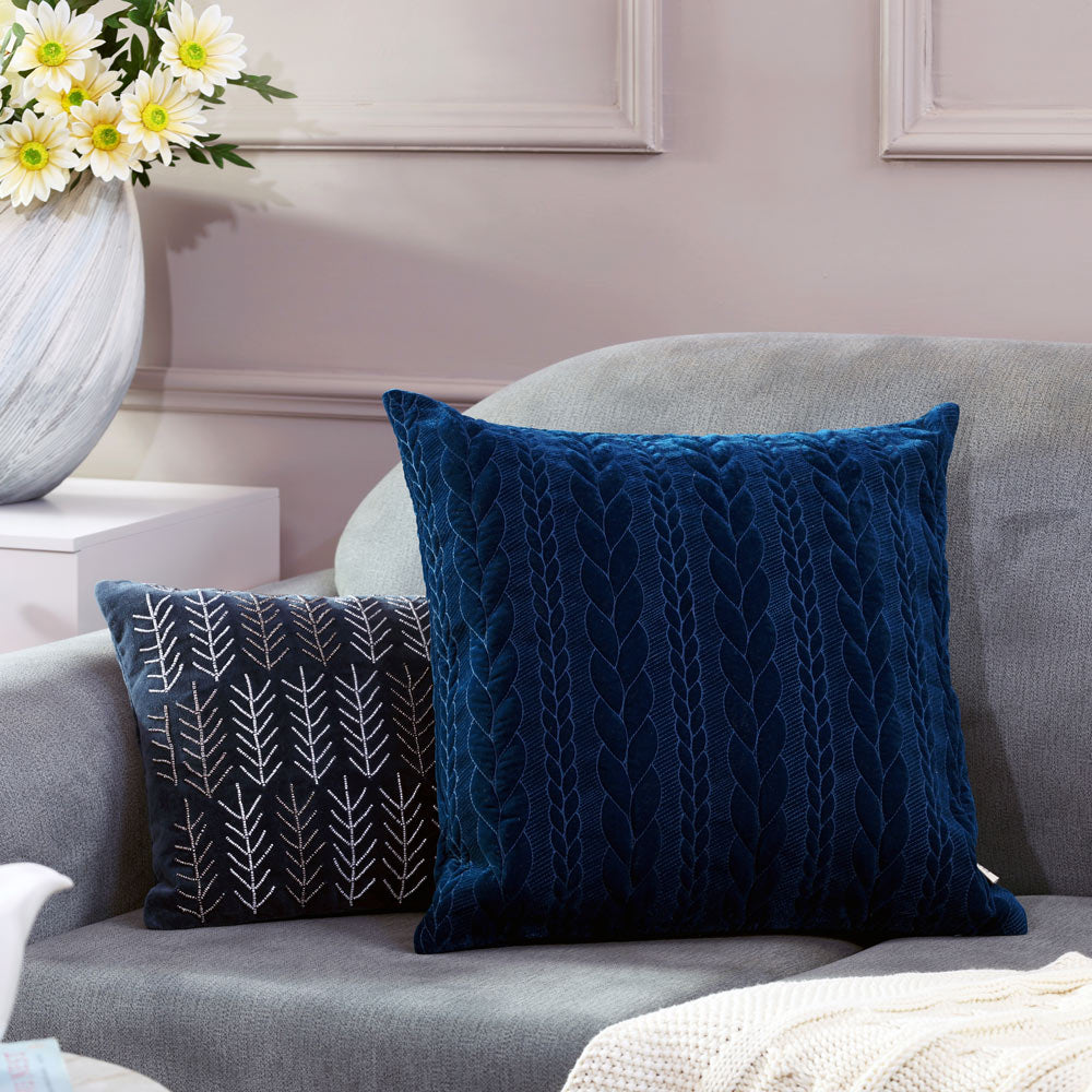 Braide Quilted Velvet Cushion Cover 45x45cm - Navy Blue