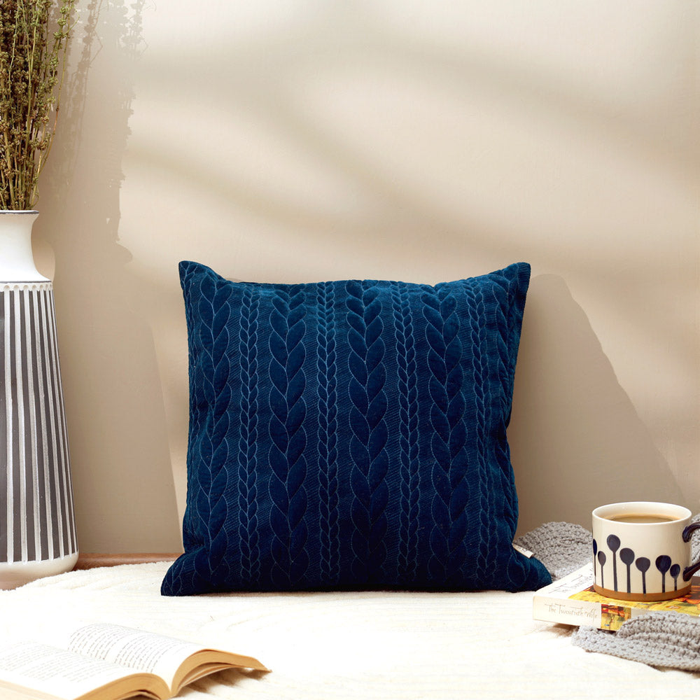Braide Quilted Velvet Cushion Cover 45x45cm - Navy Blue