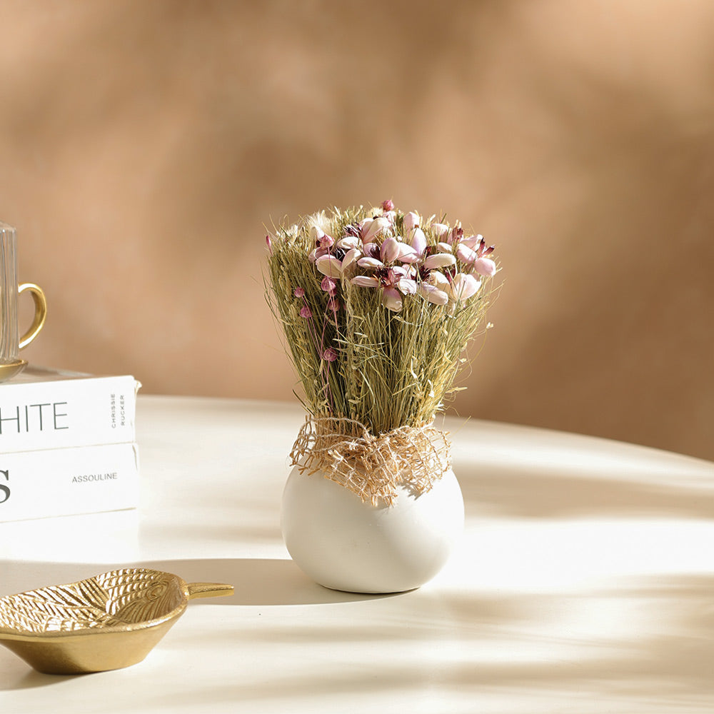Brea Dried Bouquet in Ceramic Vase - Lavender White