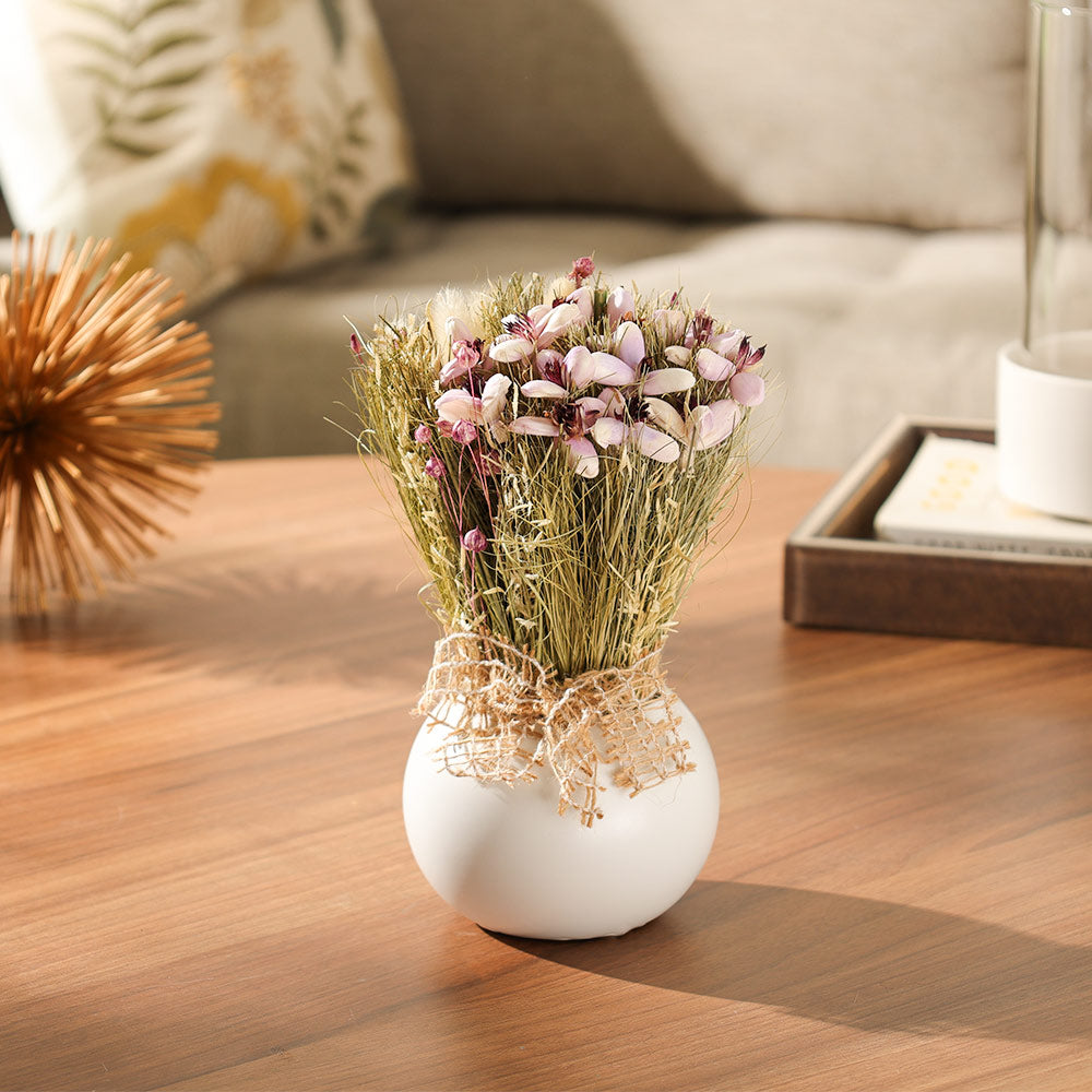 Brea Dried Bouquet in Ceramic Vase - Lavender White