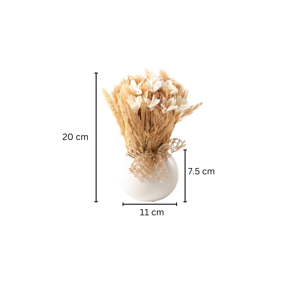 Brea Dried Bouquet in Ceramic Vase - Beige White