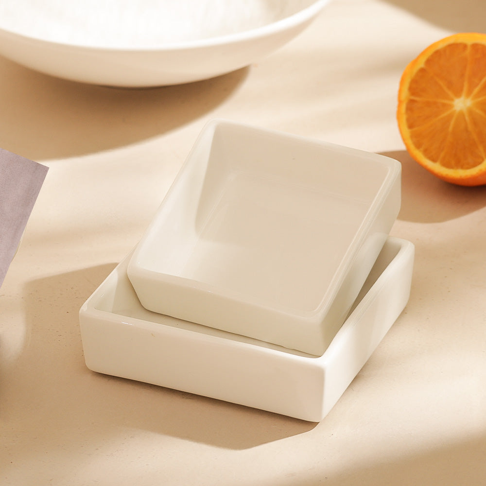 Briar Square Medium Bowls, Set of 2 - White