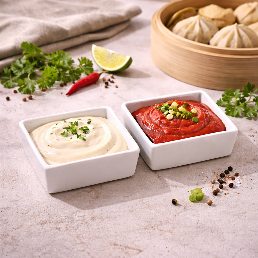 Briar Square Medium Bowls, Set of 2 - White