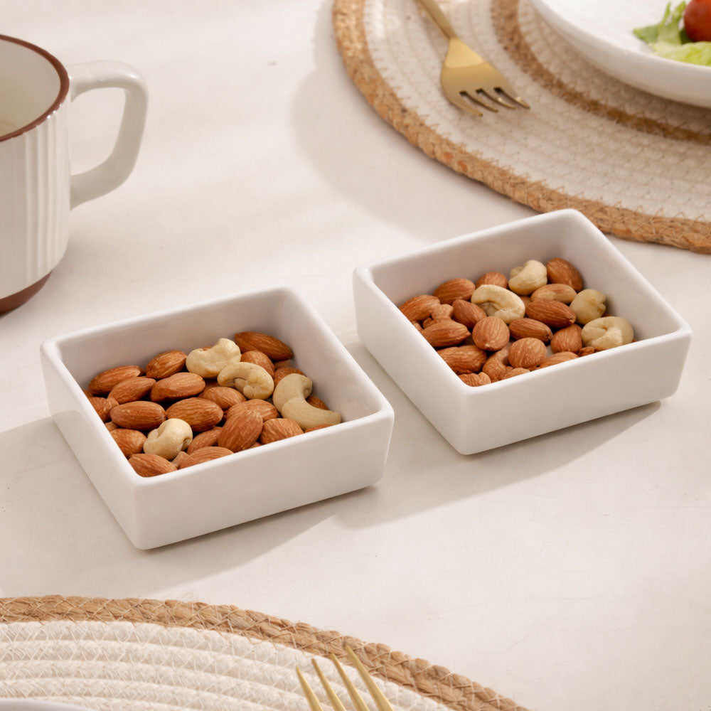Briar Square Small Bowls, Set of 2 - White