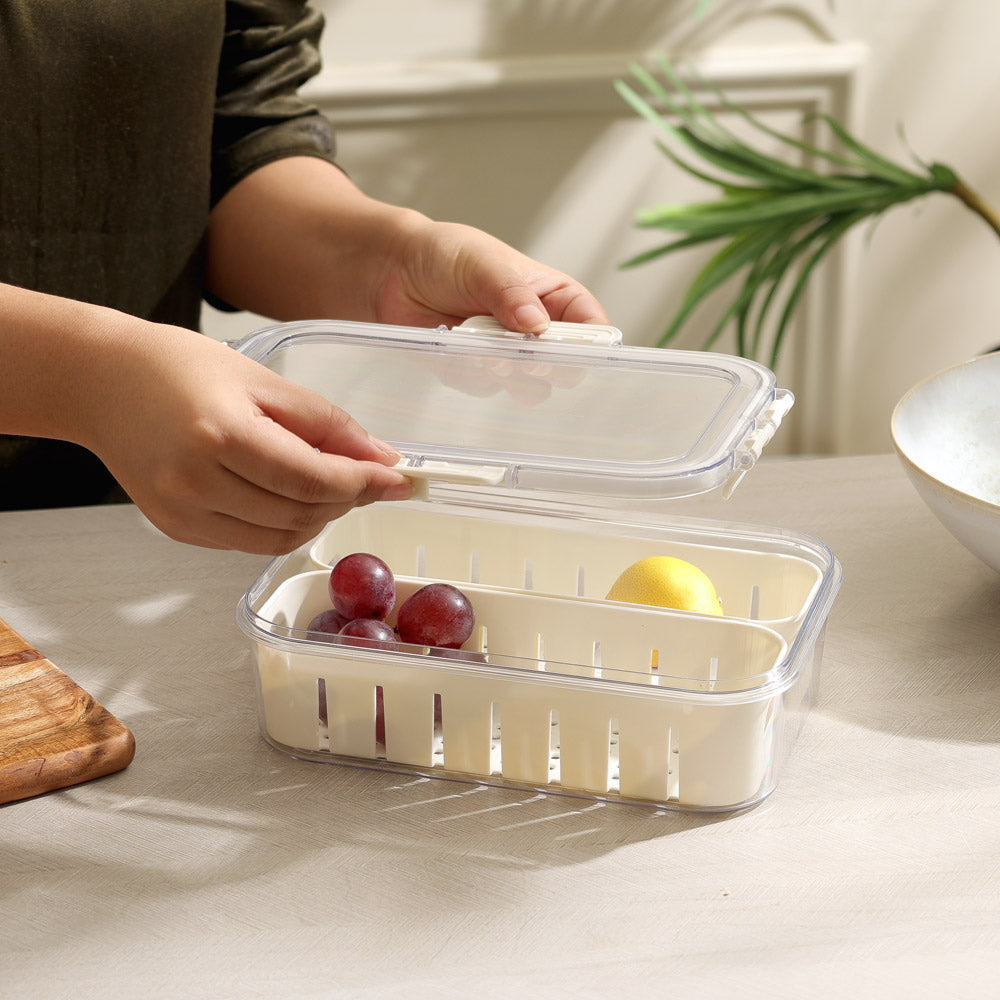 Brisk Fridge Storage Box with 2 Removable Bins - Clear White