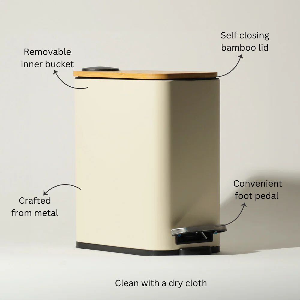 Cade Rectangular Pedal Waste Bin 5L - Beige