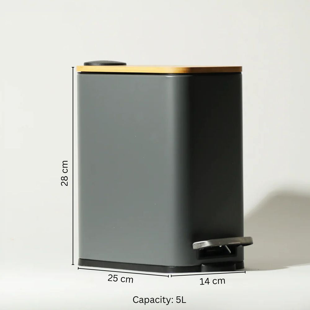 Cade Rectangular Pedal Waste Bin 5L - Charcoal