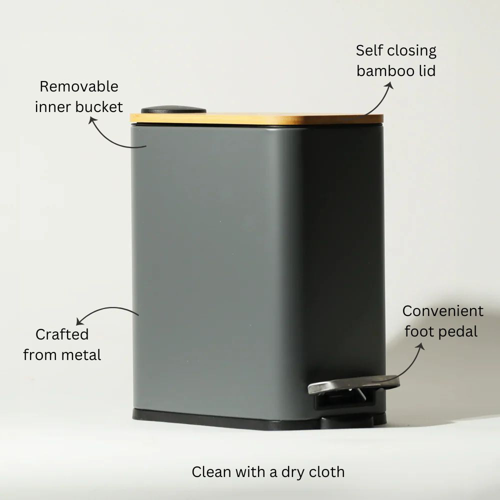 Cade Rectangular Pedal Waste Bin 5L - Charcoal