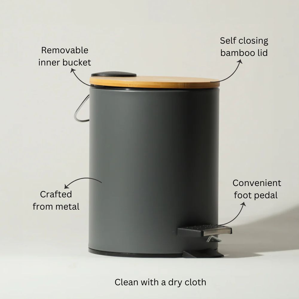 Cade Round Pedal Waste Bin 3L - Charcoal