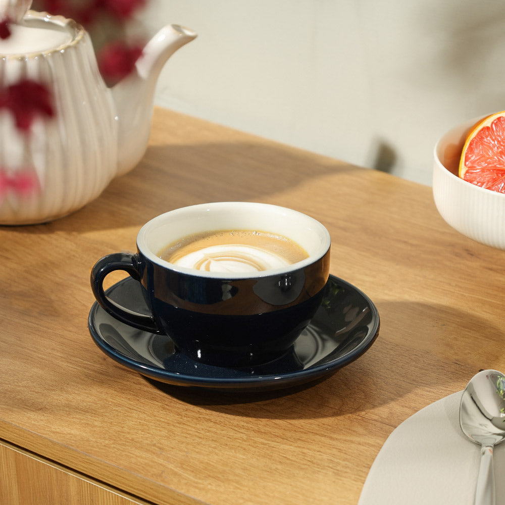 Enhabit Caffe Porcelain Cappuccino Cup and Saucer Set - Dark Navy