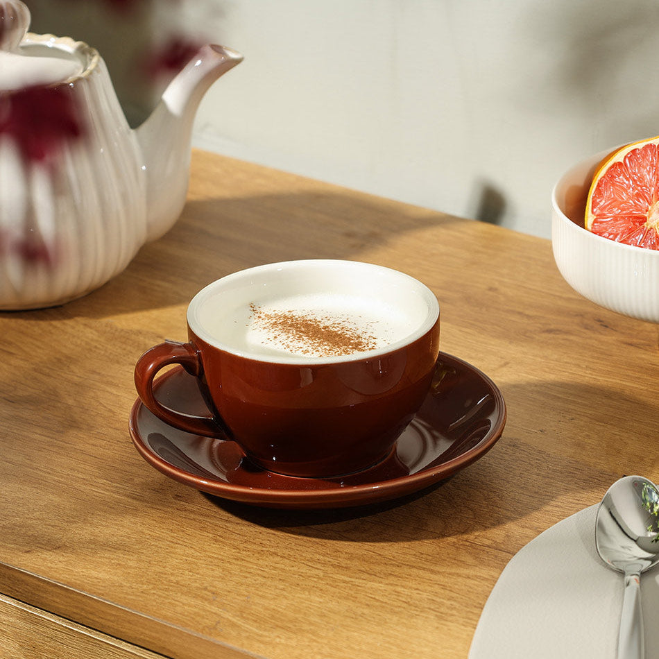 Caffe Porcelain Cappuccino Cup and Saucer Set - Russet Brown