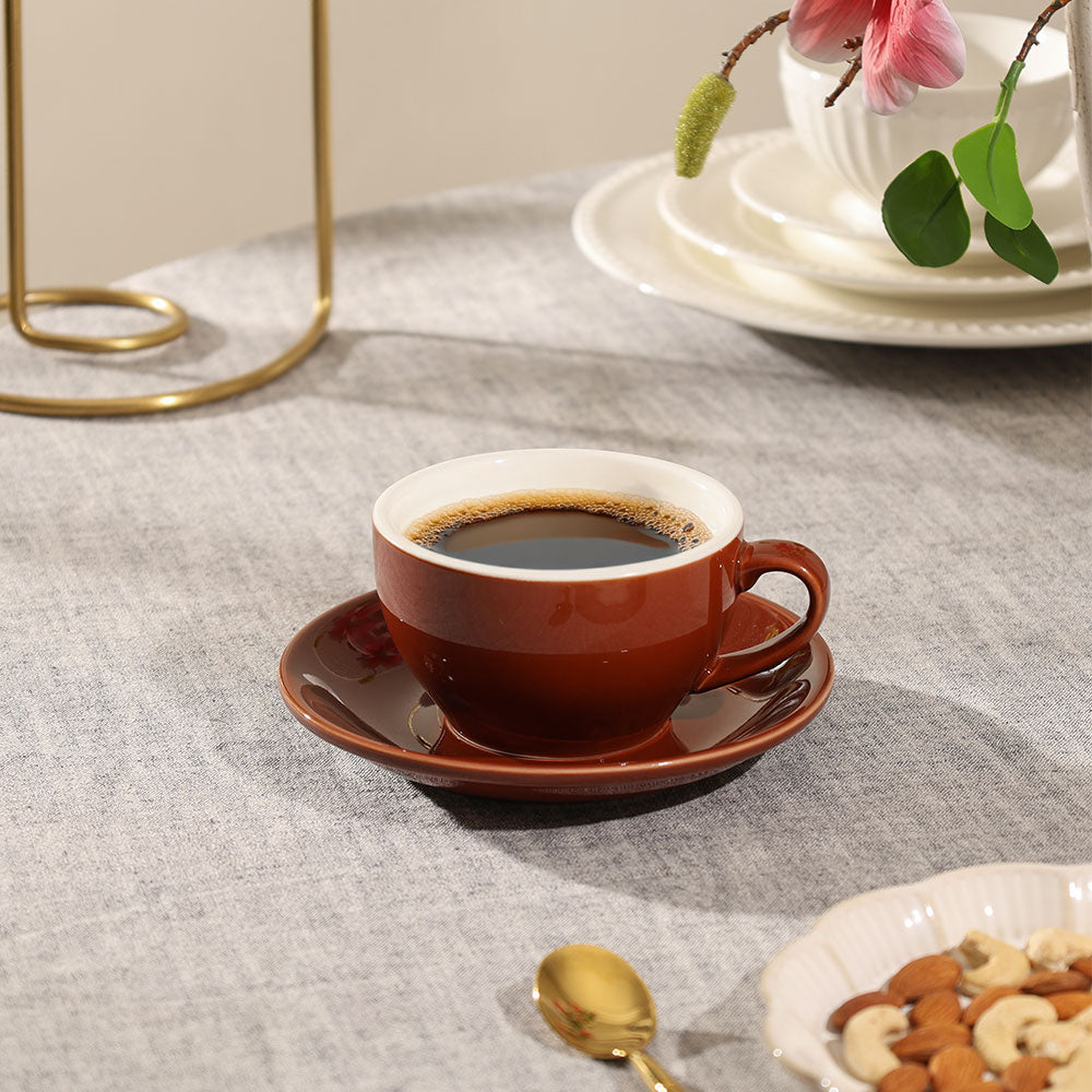 Caffe Porcelain Cappuccino Cup and Saucer Set - Russet Brown
