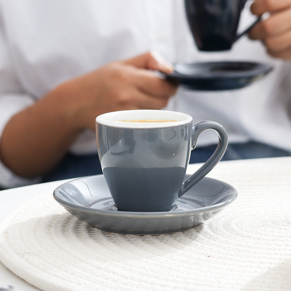 Caffe Porcelain Espresso Cup With Saucer - Pewter Grey