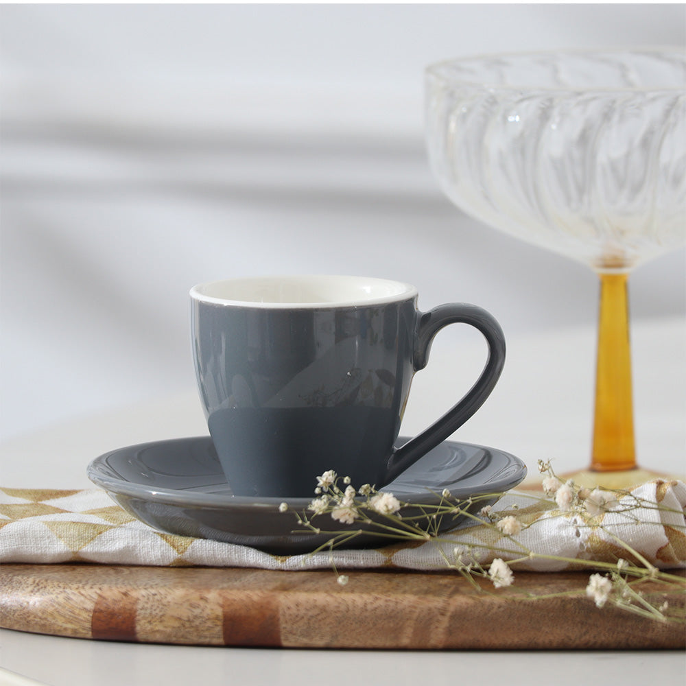 Caffe Porcelain Espresso Cup With Saucer - Pewter Grey
