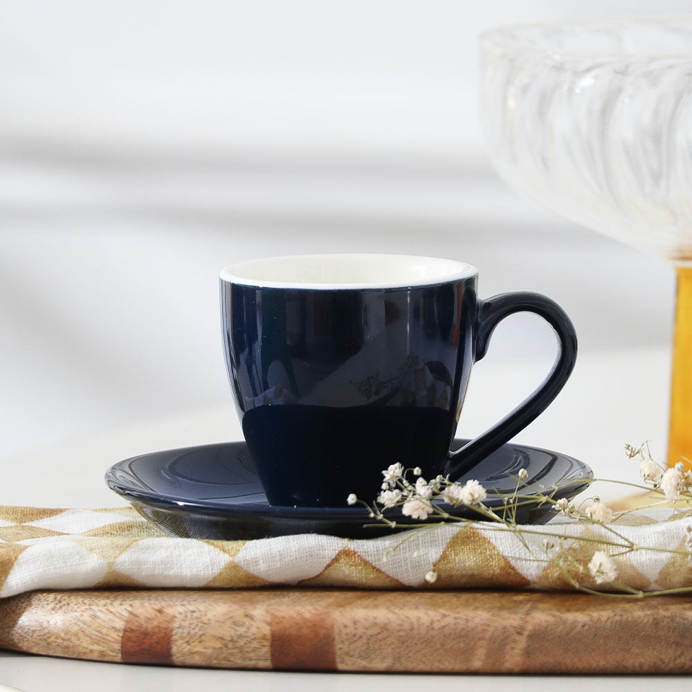 Caffe Porcelain Espresso Cup and Saucer Set - Dark Navy