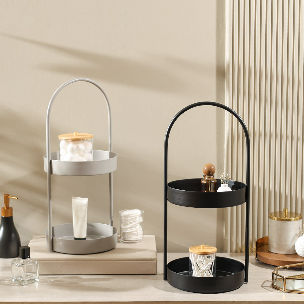 Cairo 2-Tier Round Metal Caddy - Light Grey