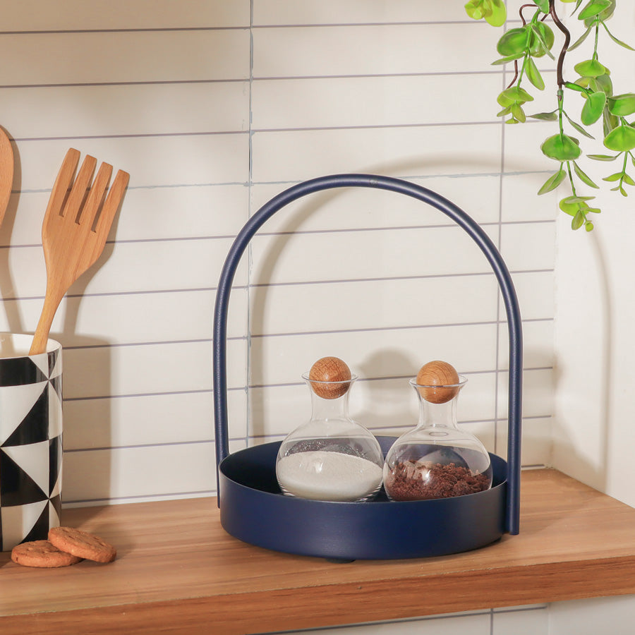 Cairo Round Metal Caddy Medium - Ink Blue