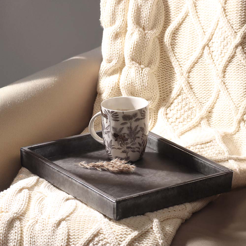 Cala Glass Decorative Tray Medium - Dark Grey