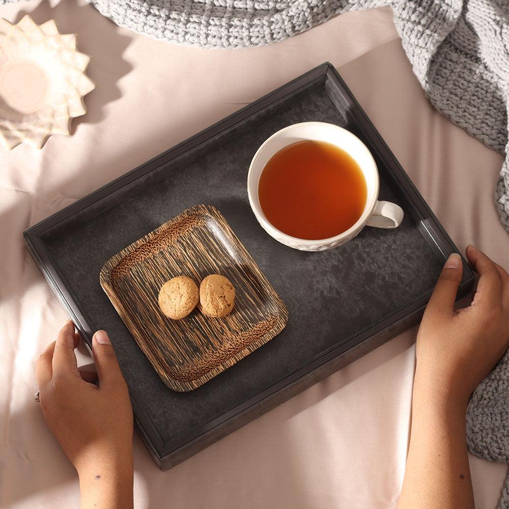 Cala Glass Decorative Tray Medium - Dark Grey