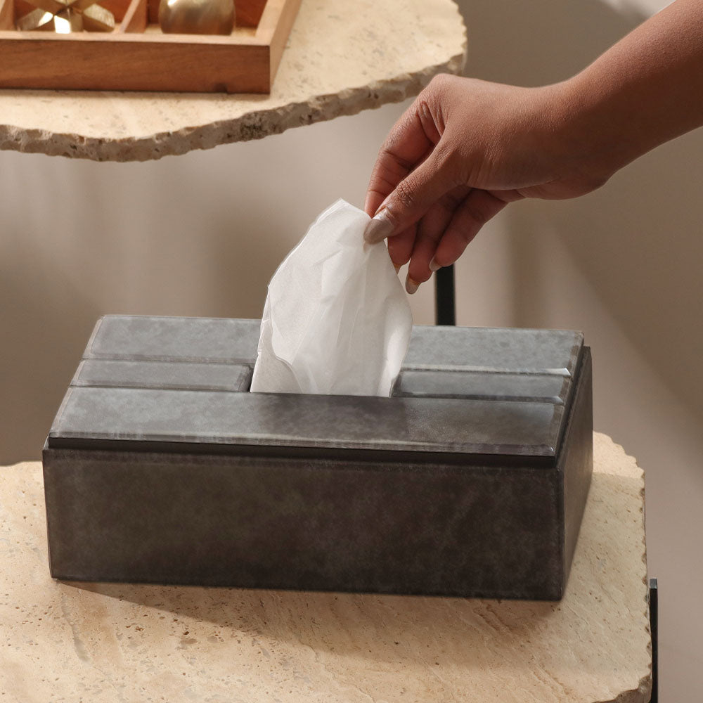 Cala Glass Tissue Box Holder - Dark Grey