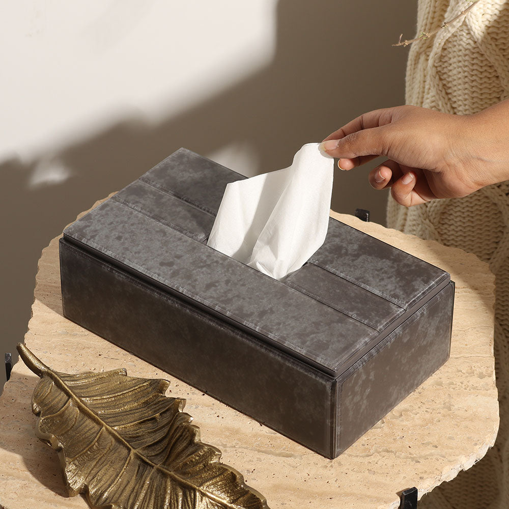 Cala Glass Tissue Box Holder - Dark Grey