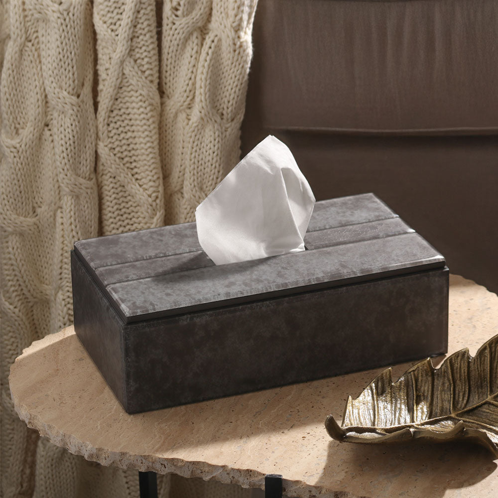 Cala Glass Tissue Box Holder - Dark Grey