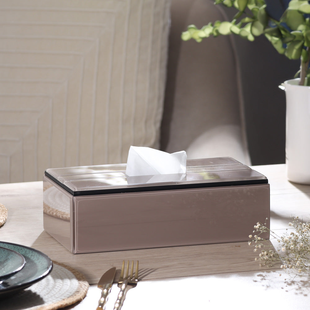 Cala Glass Tissue Box Holder - Taupe