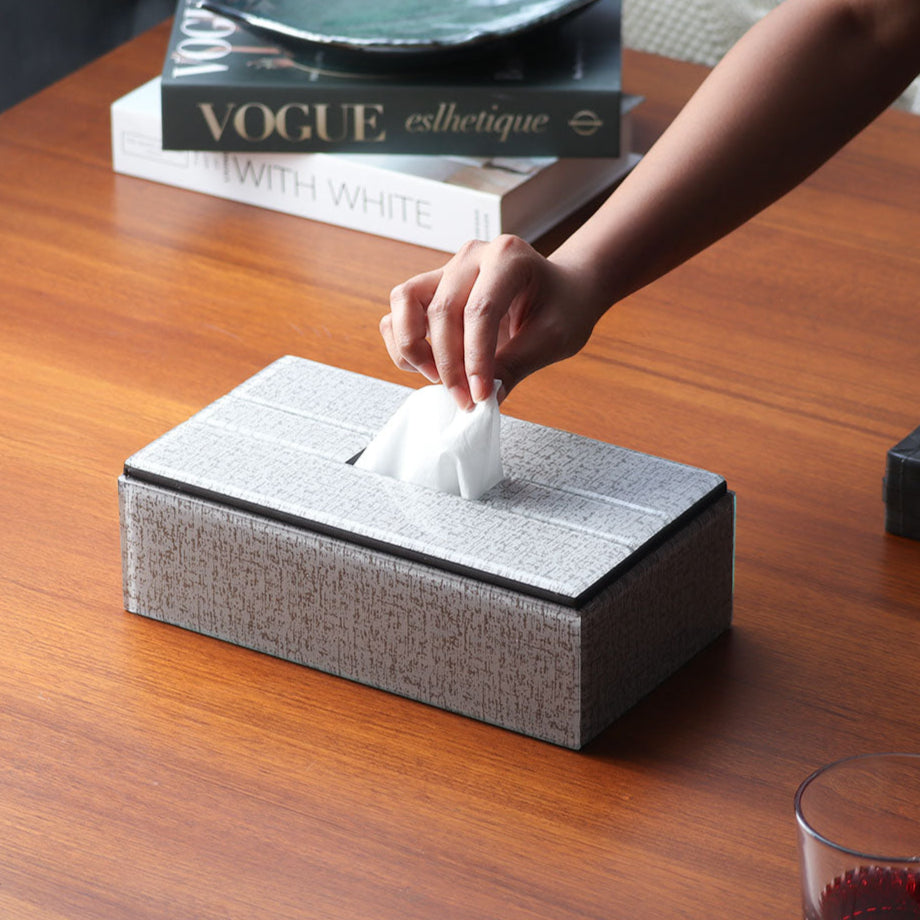 Cala Glass Tissue Box Holder - Tweed Grey