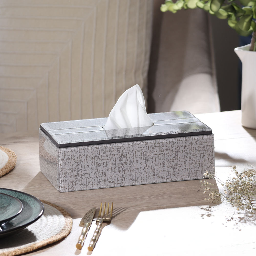 Cala Glass Tissue Box Holder - Tweed Grey