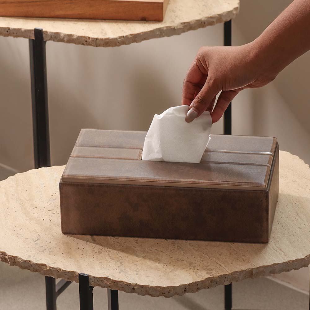 Cala Glass Tissue Box Holder - Walnut