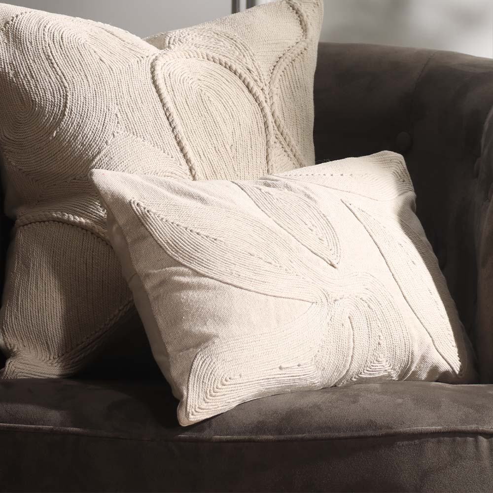 Calathea Embroidered Rectangular Cotton Cushion Cover 30x50cm - Cream