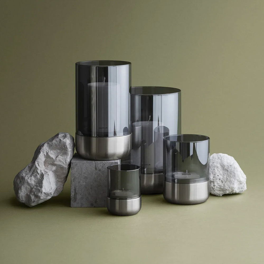 Calma Tealight Hurricane Medium - Smoke Grey