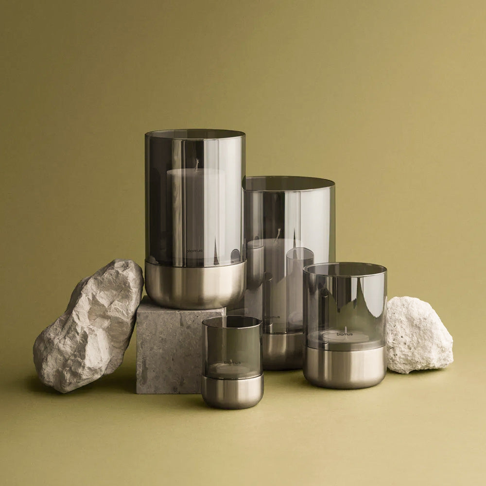 Calma Tealight Hurricane Small - Smoke Grey
