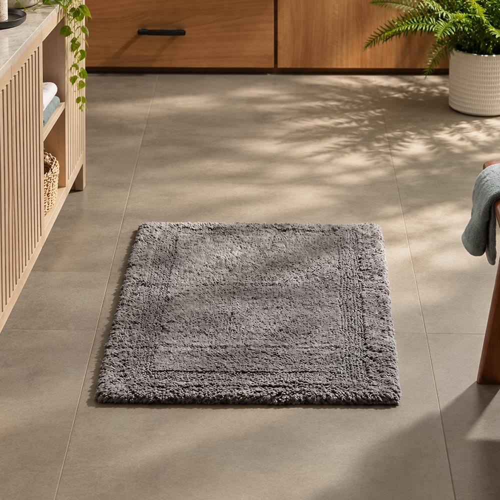 Camille Reversible Handloom Bathmat - Dark Grey