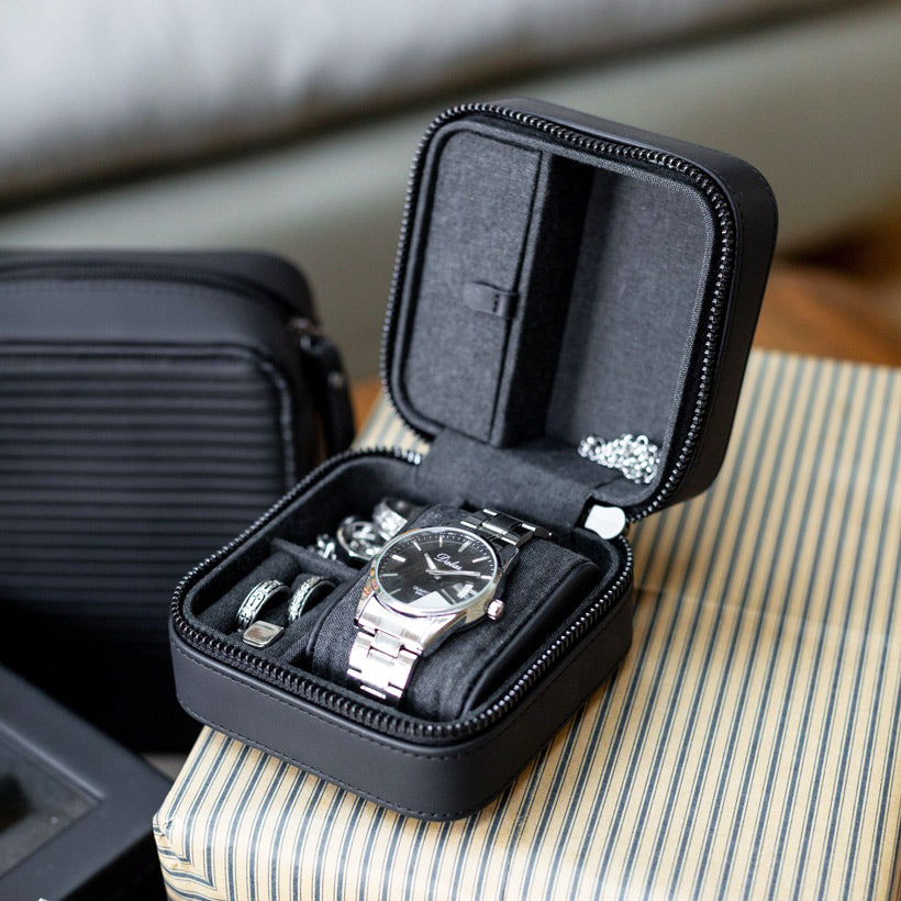 Canvas Watch & Jewellery Box - Black